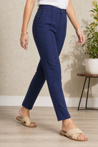 Navy Blue Solid Straight Fit Ankle Length Work Pant