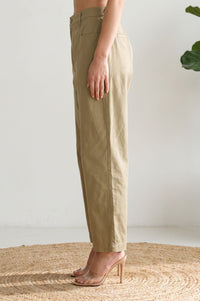 Light Beige Solid Lyocell High-Rise Wide-Leg Pants
