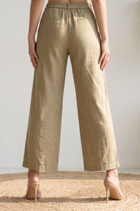 Light Beige Solid Lyocell High-Rise Wide-Leg Pants