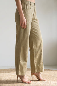 Light Beige Solid Lyocell High-Rise Wide-Leg Pants