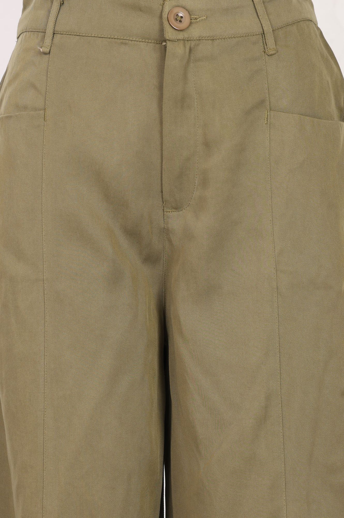 Light Beige Solid Lyocell High-Rise Wide-Leg Pants