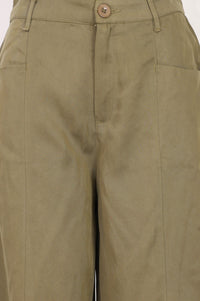 Light Beige Solid Lyocell High-Rise Wide-Leg Pants