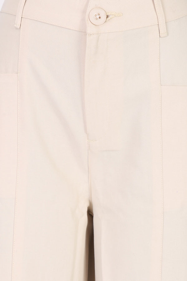 Cream High Rise Wide-Leg Ankle Length Pants