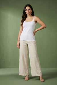 Cream High Rise Wide-Leg Ankle Length Pants