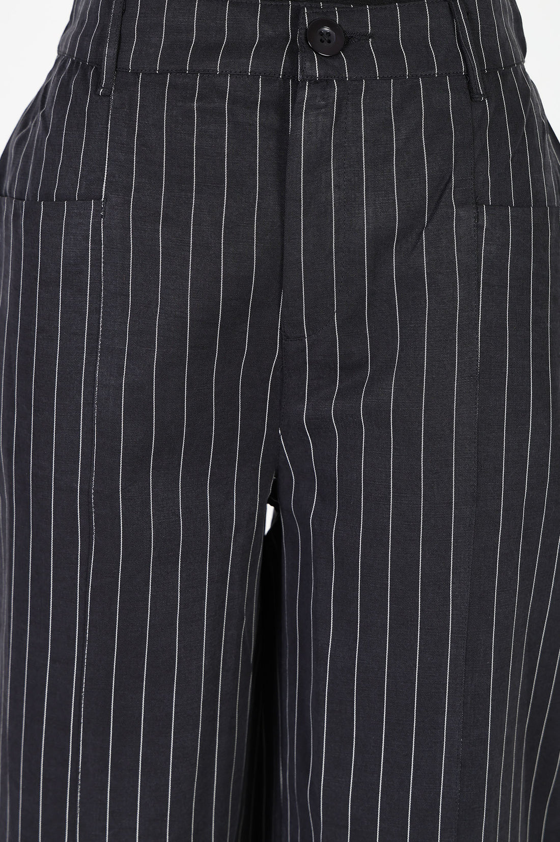 Black Pinstriped Wide-Leg Ankle length Pants