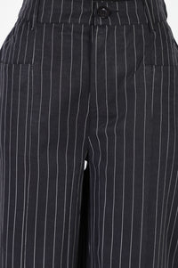 Black Pinstriped Wide-Leg Ankle length Pants