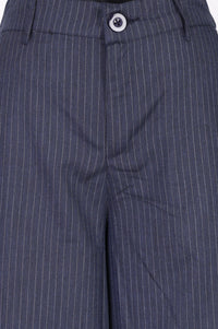 Navy Blue Striped Pinstripe Buttons Wide Leg Mid Rise Boss pant