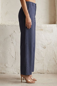 Navy Blue Striped Pinstripe Buttons Wide Leg Mid Rise Boss pant