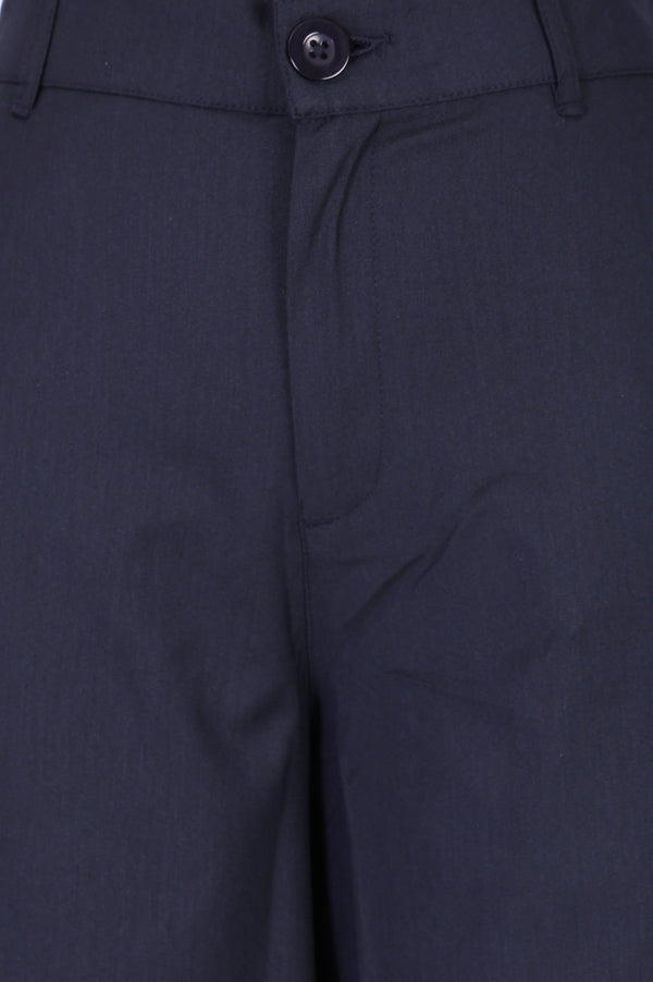Navy Blue Wide-Leg Ankle Length Pants