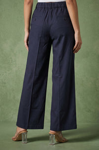 Navy Blue Wide-Leg Ankle Length Pants