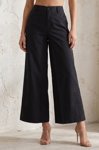 Black Solid Wide Leg Ankle Length Boss pant