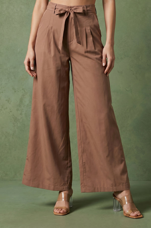 Brown Wide-Leg Ankle Length Boss Pant