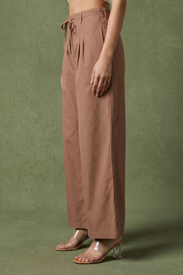 Brown Wide-Leg Ankle Length Boss Pant