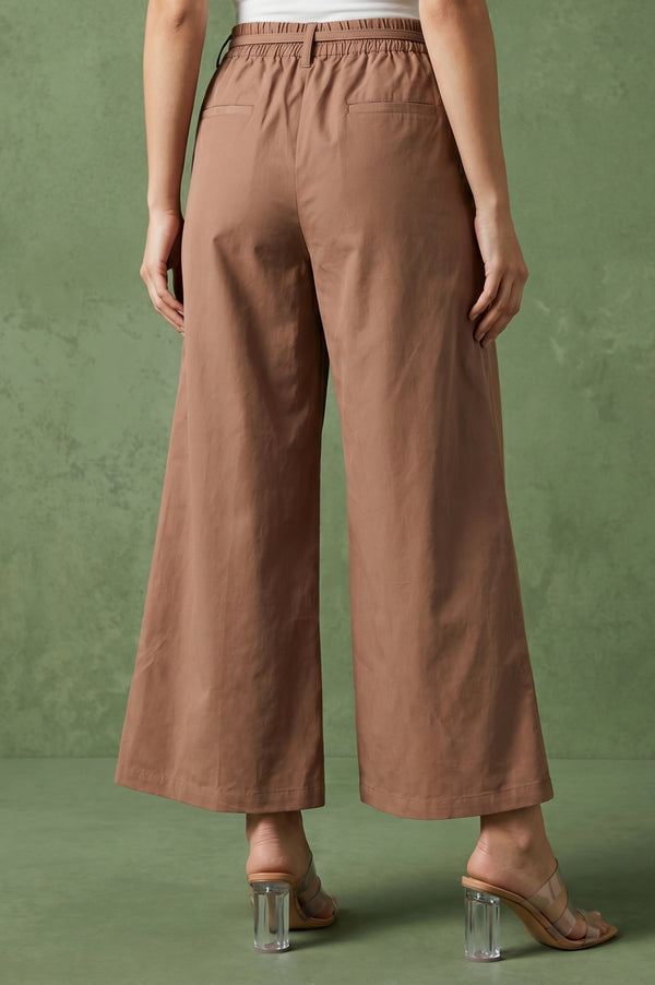 Brown Wide-Leg Ankle Length Boss Pant