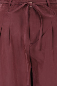 Maroon High Rise Wide-Leg Ankle Length Pants