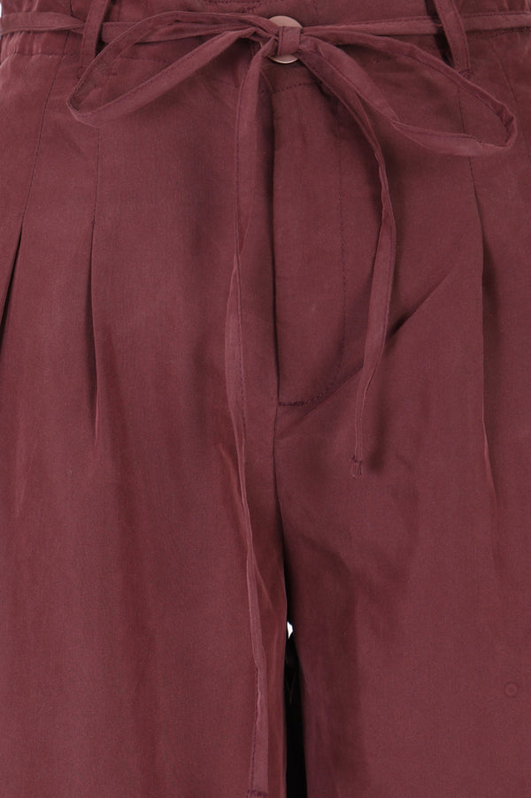 Maroon High Rise Wide-Leg Ankle Length Pants
