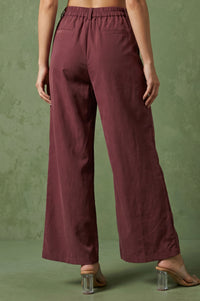 Maroon High Rise Wide-Leg Ankle Length Pants
