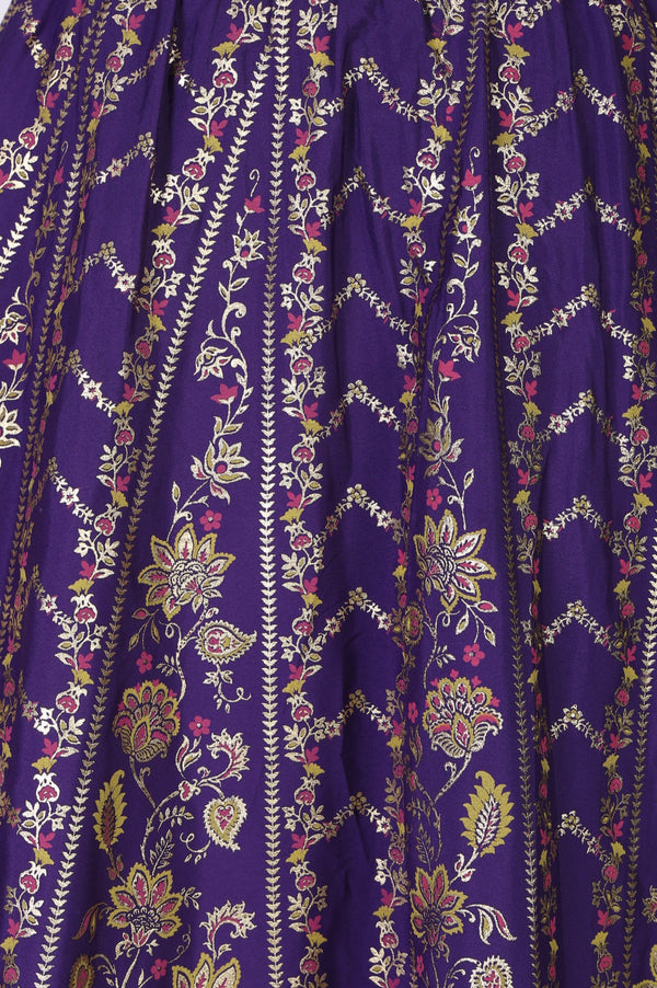 Elleven Women's Purple Ethnic Motifs Crepe Wide Leg Ankle Length Skirt