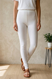 White Chevron Pattern Cotton Blend Leggings