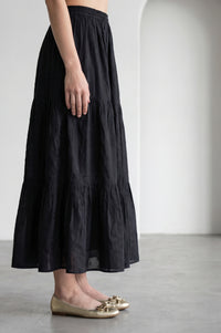 Black Schiffli Pure Cotton Flared Skirt