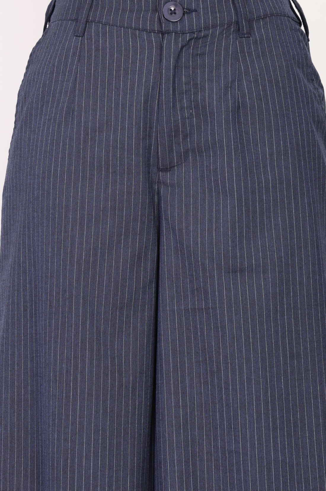 Navy Blue Striped Pinstripe Buttons Wide Leg Floor Length High Rise Pants