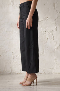 Black Solid Buttons Wide Leg Floor Length High Rise PANTS