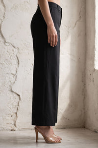 Black Solid Buttons Wide Leg Floor Length High Rise PANTS