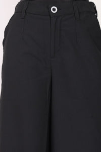 Black Solid Buttons Wide Leg Floor Length High Rise PANTS