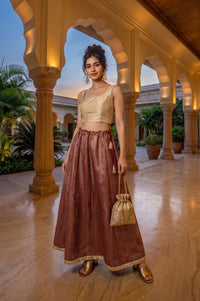 Maroon Foil Printed Flared Ankle Length Skirt