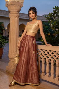 Maroon Foil Printed Flared Ankle Length Skirt