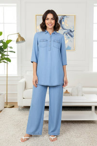 Blue Solid Lyocell Straight Kurta and Palazzo Co-ord Set