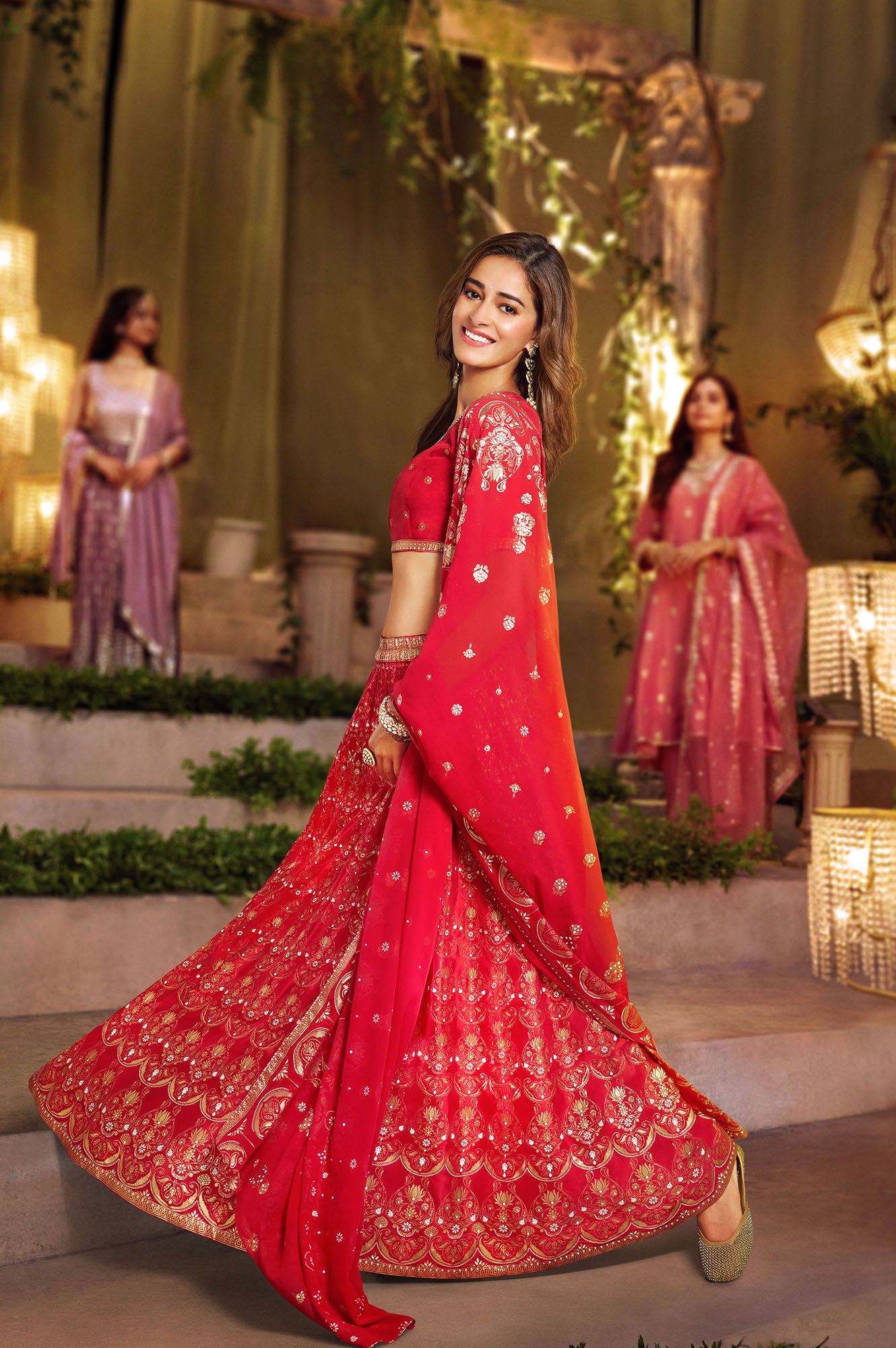 Buy Red Abstract Printed Straight Crop Top and Skirt Set Online