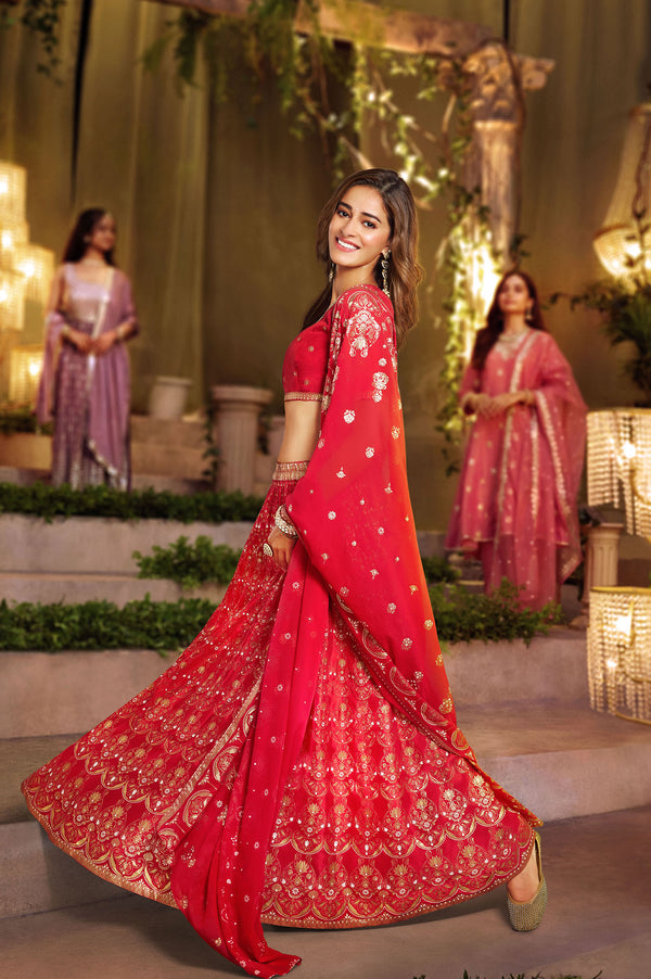 Red Abstract Printed Straight Crop Top and Skirt Set