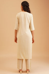 Off White Embroidered Rayon Straight Kurta