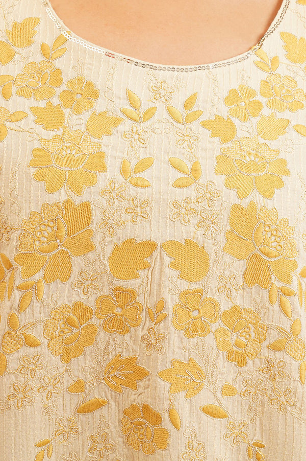 Off White Embroidered Rayon Straight Kurta