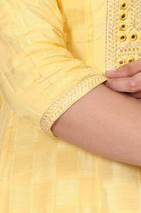 Yellow Geometric Mirror Work Straight Shantung Kurta