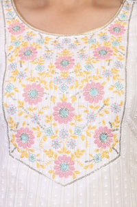 White Embroidered Straight Cotton Blend Kurta