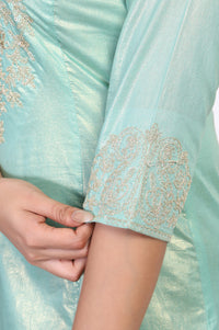 Sea Green Embroidered A-Line Cotton Kurta