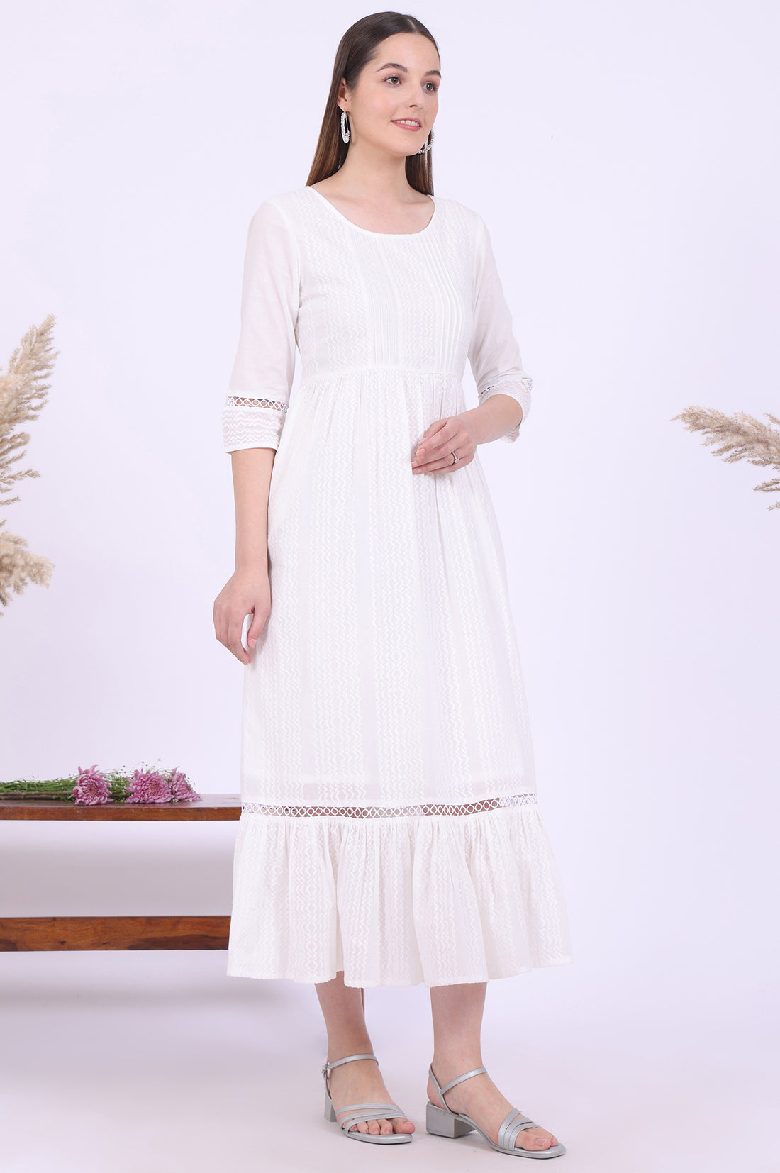Buy White Solid A-Line Pure Cotton Dresses Online for Woman