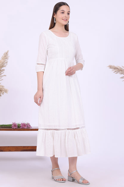 White Solid A-Line Pure Cotton Dresses