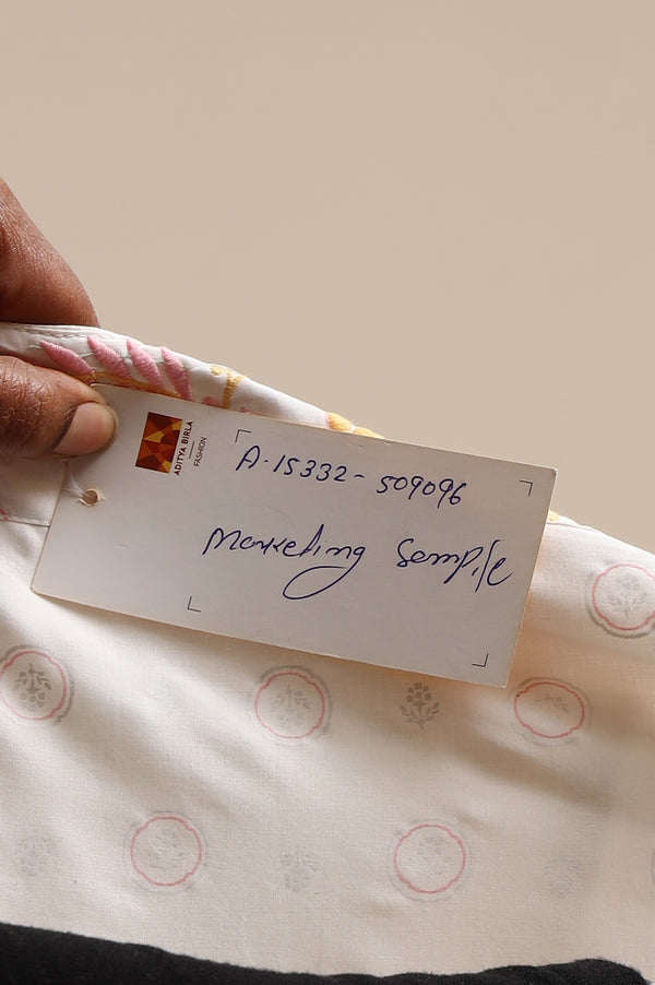 White Printed Thread Embroidered Pure Cotton Tiered Dress