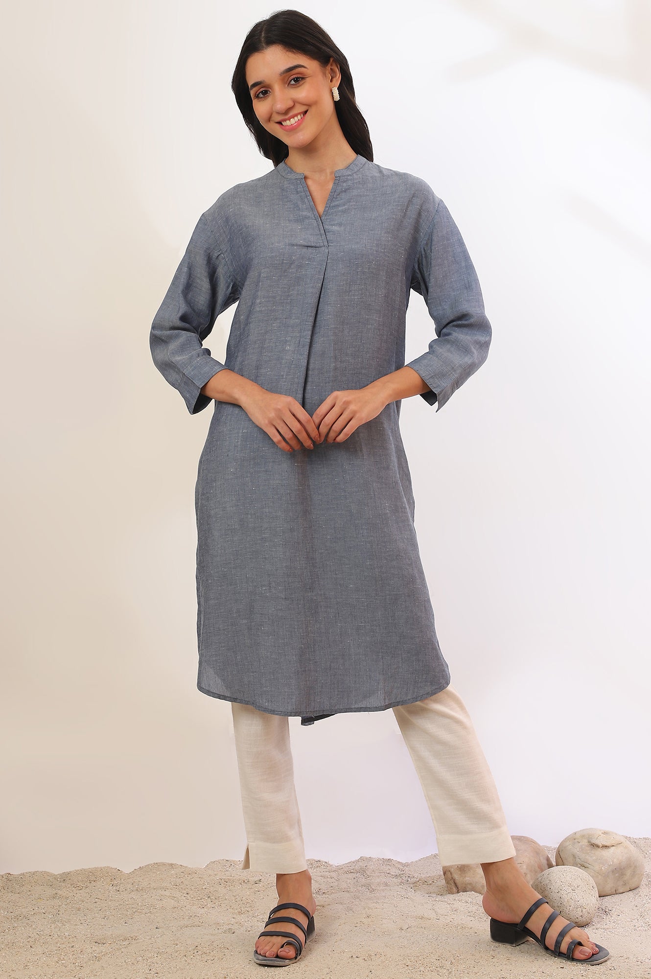 Blue Yarn Dyed Straight Denim Kurta