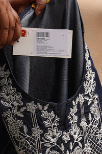 Blue Relaxed Fit Embroidered Yoke A-line Denim Kurta