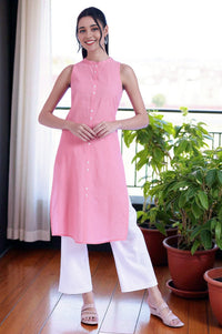 Pink Solid Straight Pure Cotton Kurta