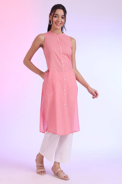 Pink Solid Straight Pure Cotton Kurta