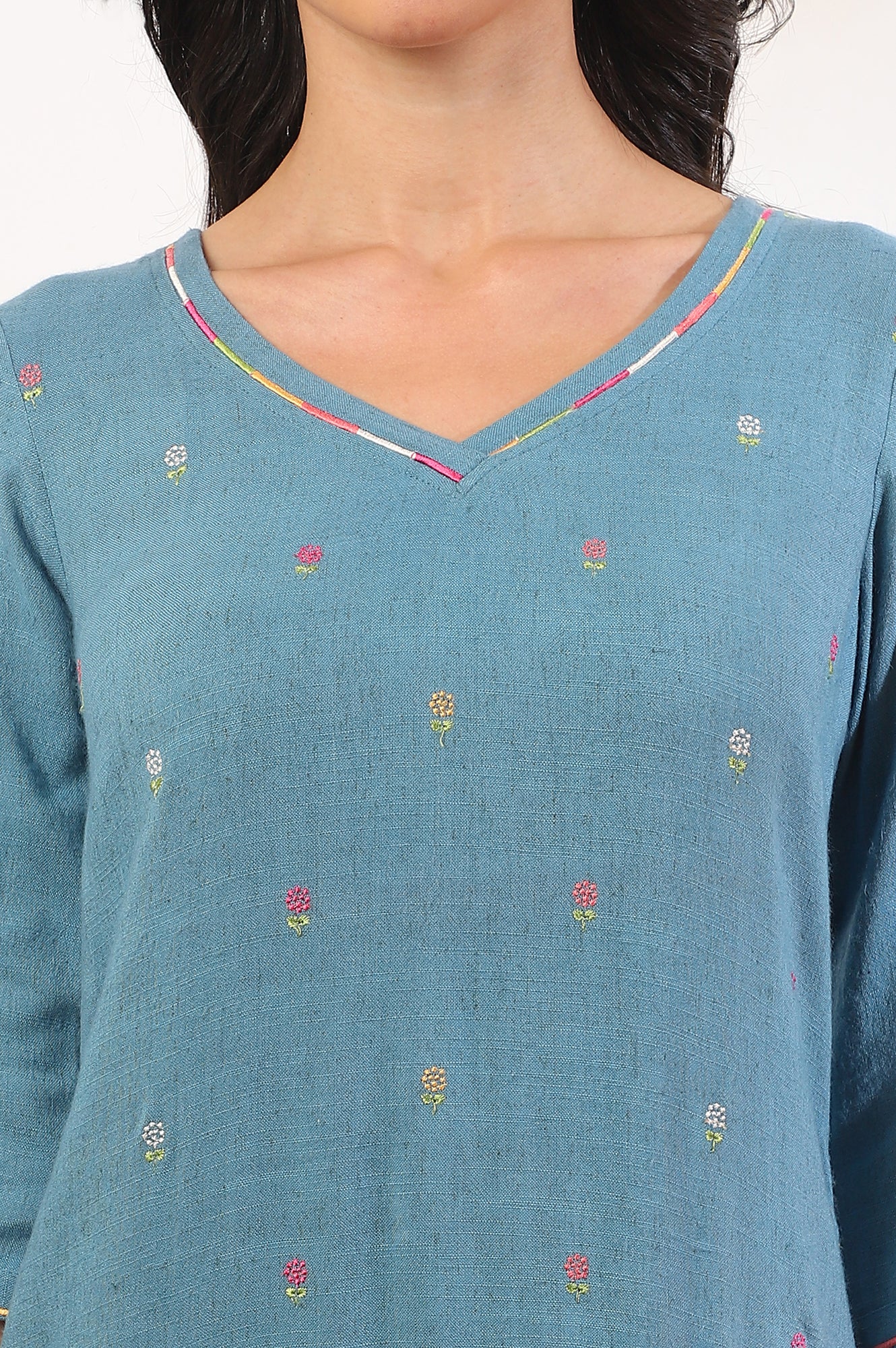 Blue Yarn Dyed  Straight Pure Cotton Kurta