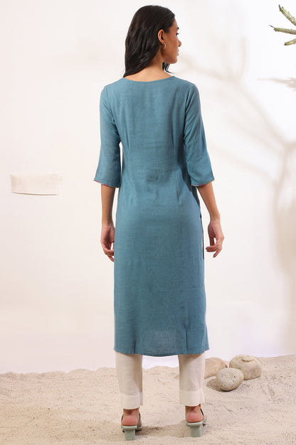 Blue Yarn Dyed  Straight Pure Cotton Kurta