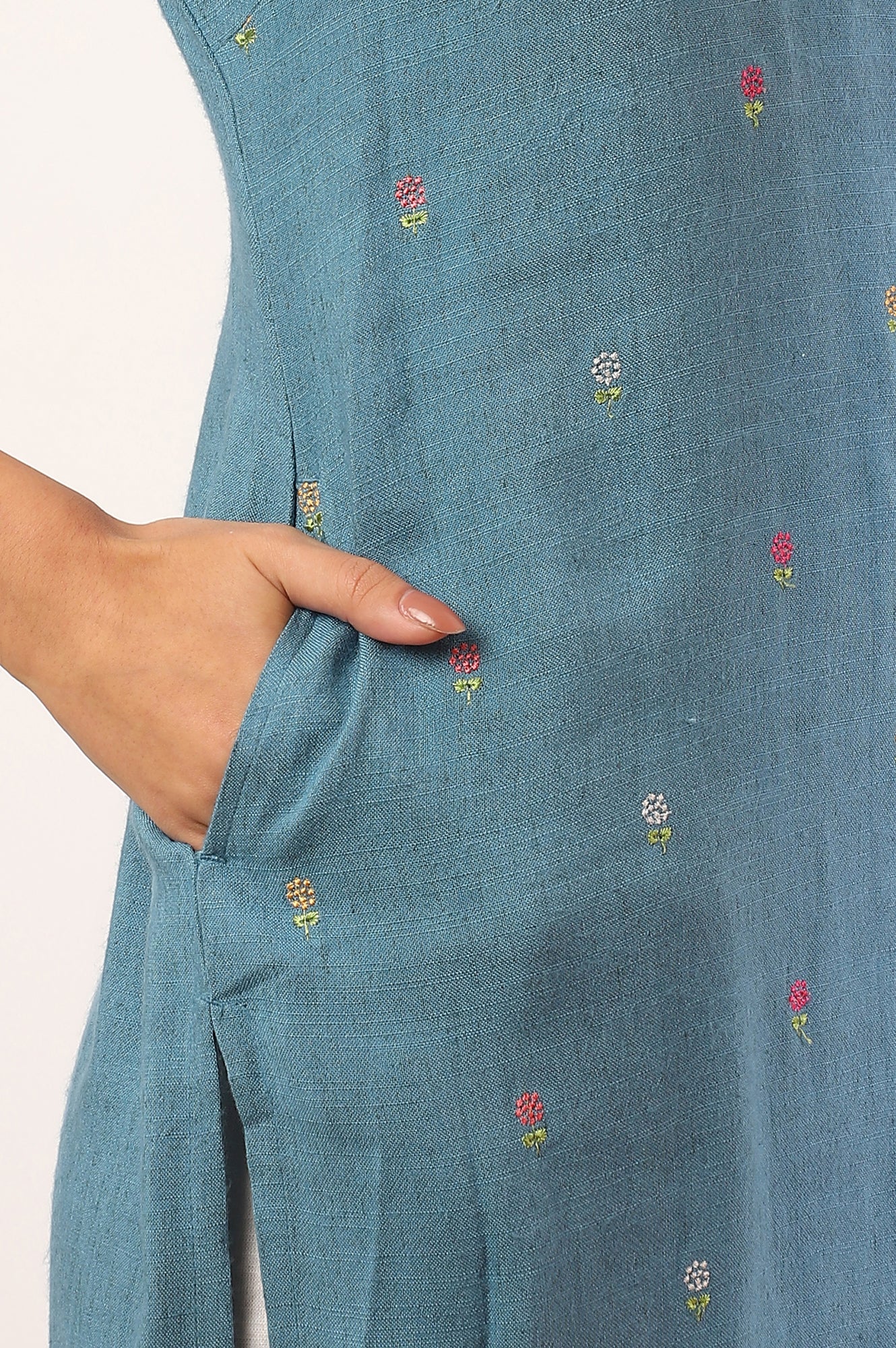 Blue Yarn Dyed  Straight Pure Cotton Kurta