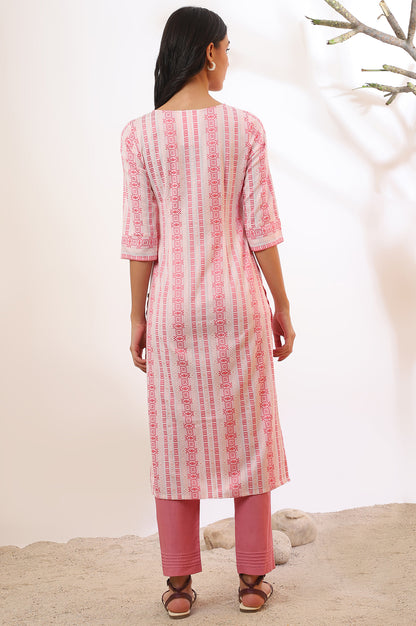 Pink Yarn Dyed Straight Cotton Blend Kurta