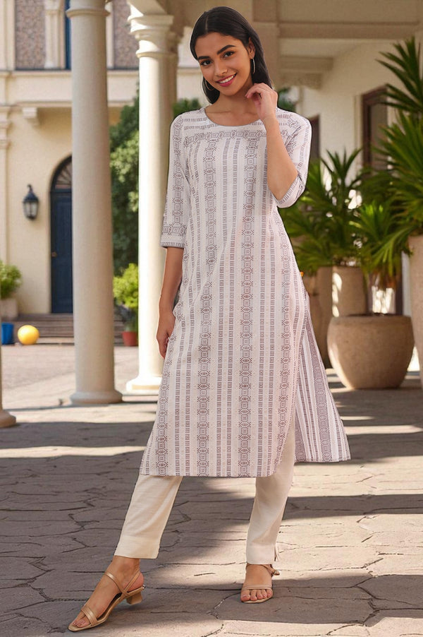 Grey Yarn Dyed Straight Cotton Blend Kurta